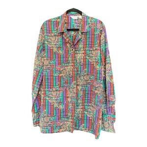 Vintage‎ Christie & Jill Women's XL Multicolor Blouse Button Up Long Sleeve